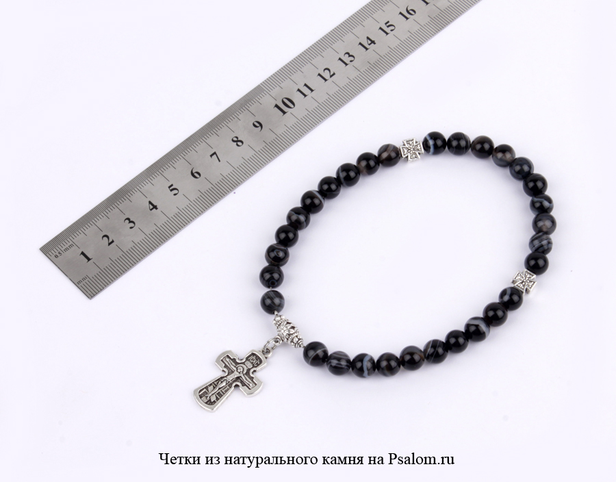 Купить четки из черного полосатого агата. Фото 1