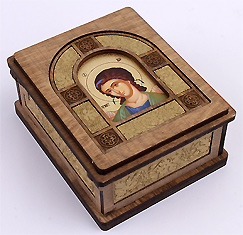 Шкатулка с иконой Ангела Хранителя, для хранения святыни и ладана. 10,0 x 8,0 x 4,5 см