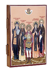 Икона "Собор святых Александров". Многоцветная, печать светостойкими красками. Доска со шпонками. (10 см*14 см* 2,0 см).