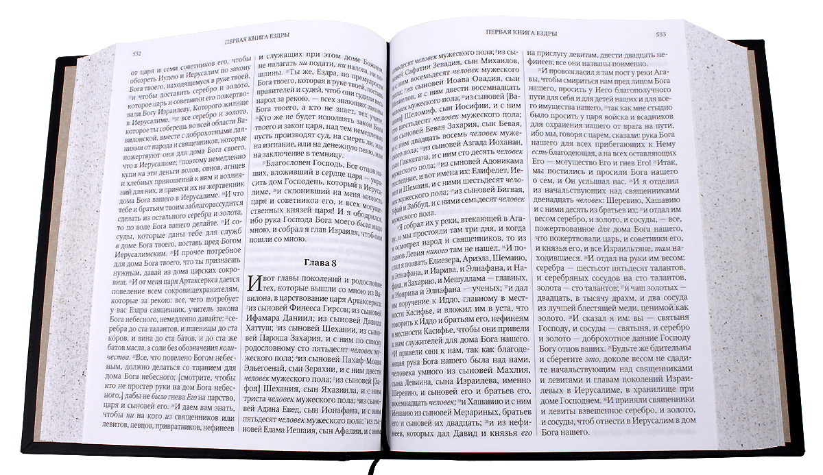 Библия в кожаном переплете, разворото у книги