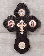 Крест православный, настенный с иконами Троицы, Богородицы, Спасителя, Матроны Московской.