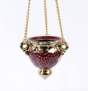 Лампада греческая, подвесная керамическая. Форма "Чаша". Цвет вишнёвый, обводка золотом.