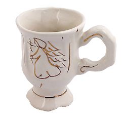 Керамическая чашечка для святой воды с рисунком золотая обводка Ангела. Цвет белый.