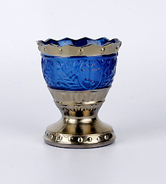 Настольная лампада "Лилия", стекло, синяя с золотом.