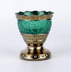 Настольная лампада "Лилия", стекло, зелёная с золотом.