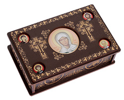 Шкатулка средняя для хранения святынь с иконой святой блаженной Матроны Московской. 12,5 x 7,5 x 4,0 см