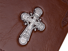 Купить Евангелие, молитвослов, псалтирь. Кожаный переплёт с металлическим посеребрённым крестом. Цвет коричневый. Фото 3