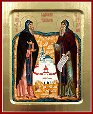 Икона преподобные Валаамские чудотворцы Сергий и Герман. Печать на дереве с ковчежцем.