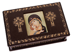 Шкатулка средняя для хранения святынь с иконой Пресвятой Богородицы "Владимирская". 12,5 x 7,5 x 4,0 см