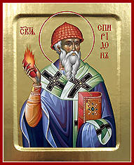 Икона Святитель Спиридон Тримифунтский с плинфой (кирпичом). Печать на дереве с ковчежцем.
