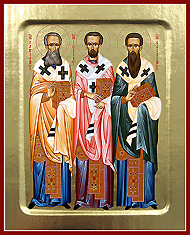 Икона Три Святителя. Печать на дереве с ковчежцем.