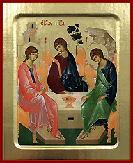 Икона Троица. Печать на дереве с ковчежцем.