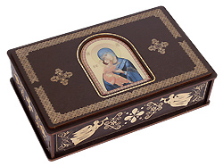 Шкатулка большая для хранения святынь с иконой Пресвятой Богородицы "Умиление". 21,0 x 13,5 x 5,5 см