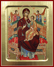 Икона Пресвятой Богородицы "Всецарица". Печать на дереве с ковчежцем.